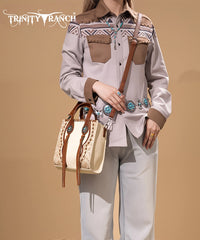 Trinity Ranch Floral Tooled Concho Mini Crossbody Tan
