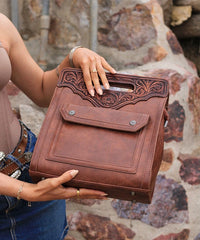 Trinity Ranch Floral Tooled Crossbody Bag Brown