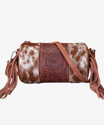 Trinity Ranch Genuine Hair-On Tooled Barrel Crossbody - Montana West World