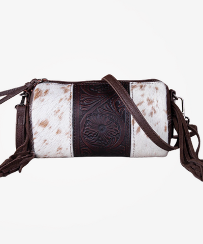 Trinity Ranch Genuine Hair-On Tooled Barrel Crossbody - Montana West World