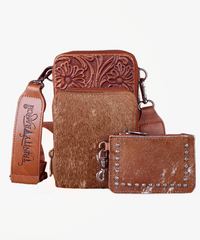 Trinity Ranch Genuine Hair-On Cowhide /Tooled  Phone Purse with Coin Purse - Montana West World