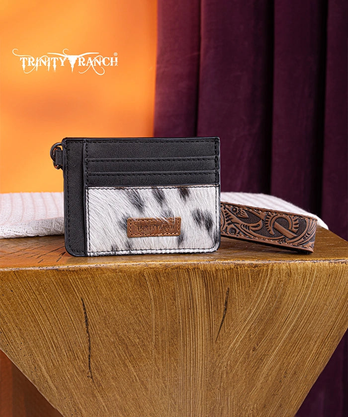 Trinity Ranch Hair-On Cowhide Key Ring Card Case Black