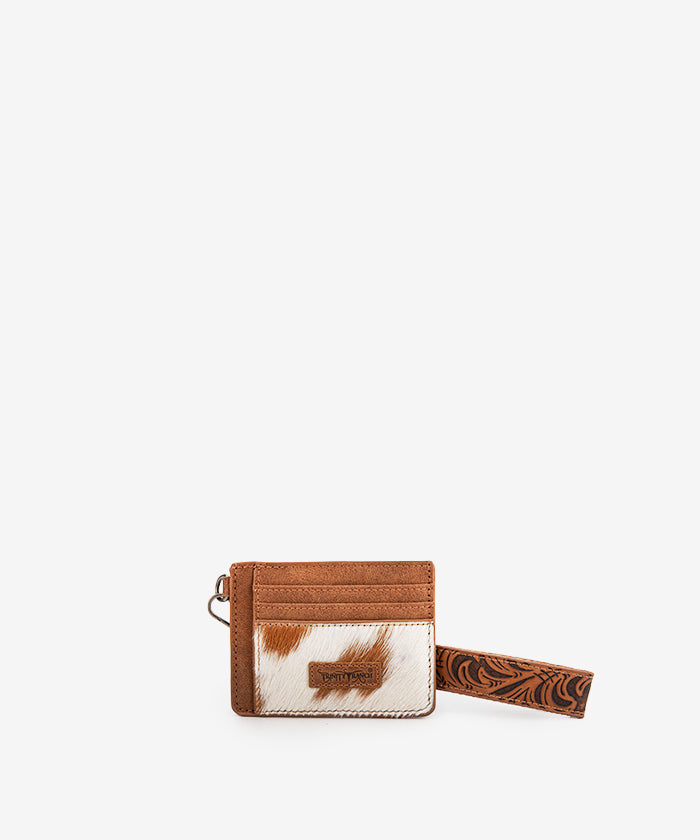 Trinity Ranch Hair-On Cowhide Key Ring Card Case Brown