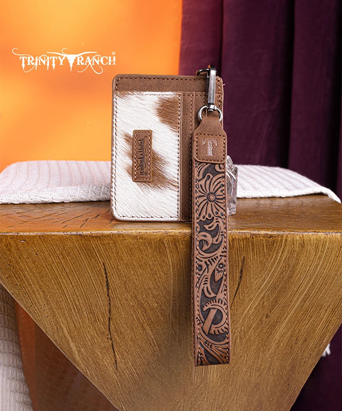 Trinity Ranch Hair-On Cowhide Key Ring Card Case Brown