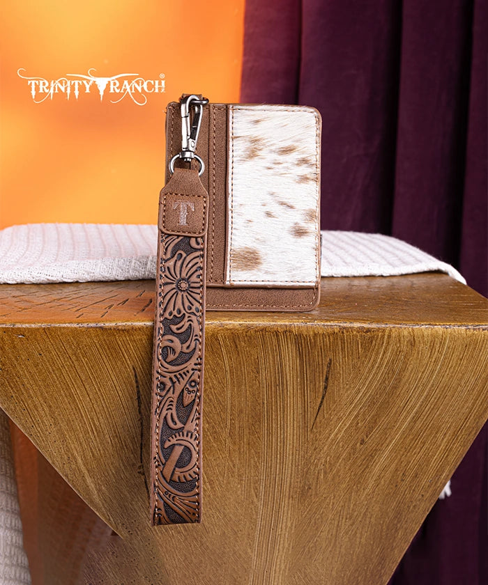 Trinity Ranch Hair-On Cowhide Key Ring Card Case Brown