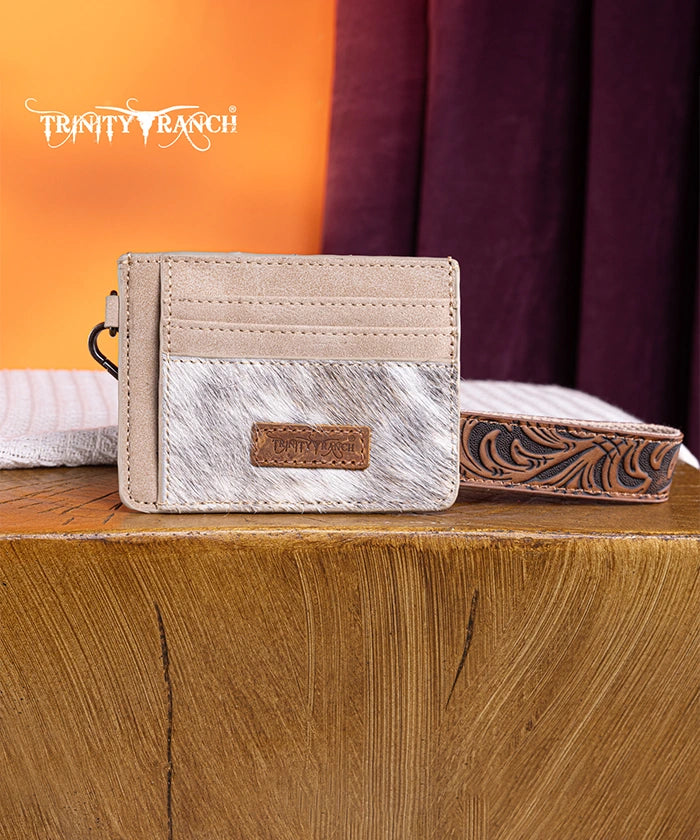 Trinity Ranch Hair-On Cowhide Key Ring Card Case Tan