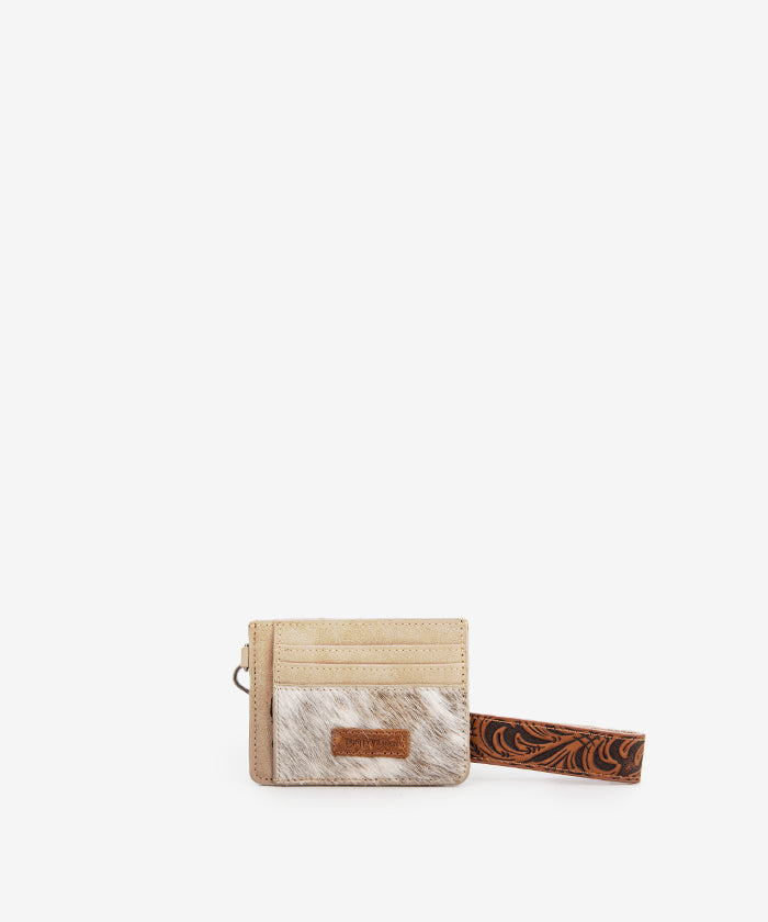 Trinity Ranch Hair-On Cowhide Key Ring Card Case Tan