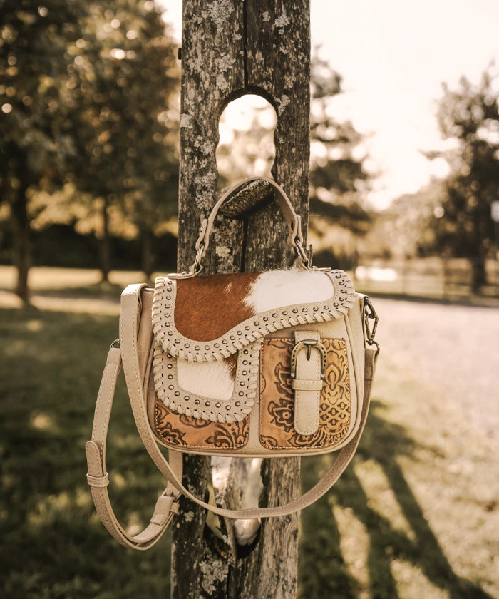 Cowhide crossbody purse hot sale