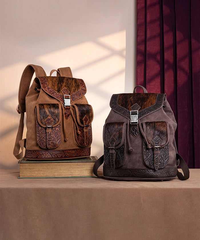 Trinity Ranch Hair-on Cowhide Tooled Backpack