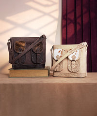 Trinity Ranch Hair-on Cowhide Tooled Concealed Carry Shoulder Bag 