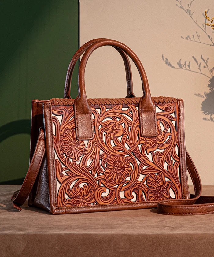 Trinity_Ranch_Tooled_Tote_Carry_Bag_Set_Brown