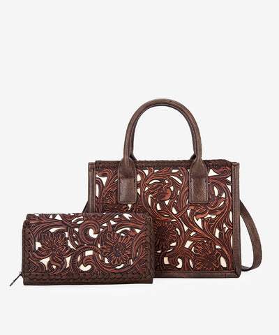 Trinity_Ranch_Tooled_Tote_Carry_Bag_Set_Coffee