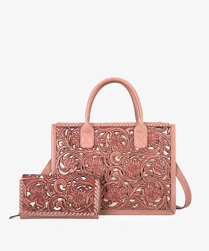 Trinity Ranch Tooled Tote Carry Bag Set Pink