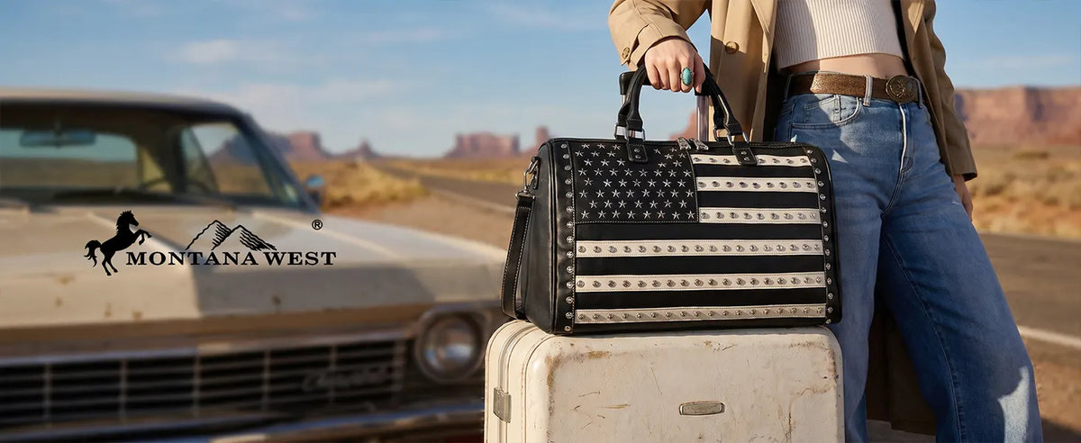Montana West Studded American Flag Duffle Bag