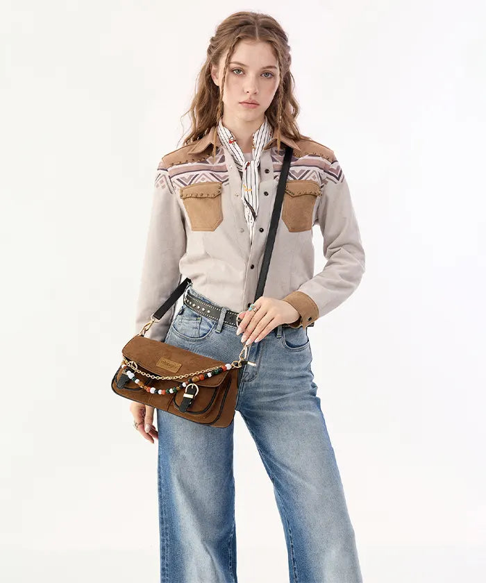 Wrangler Western Two-Pocket Baguette Bag in BR