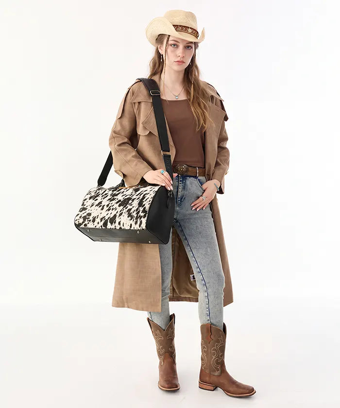 Wrangler Western Top Handle Purse with Cow Print Design in BK