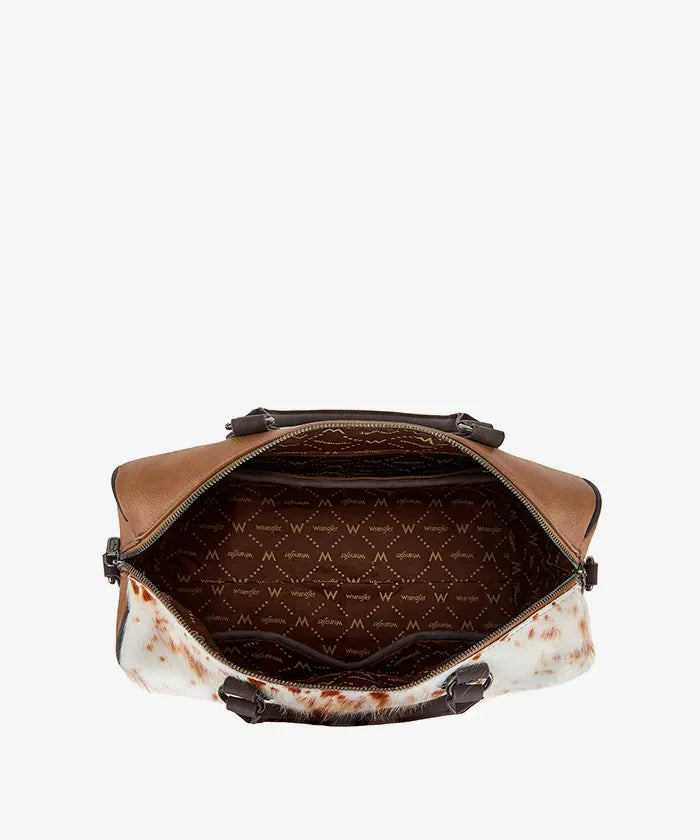 Wrangler Western Top Handle Purse with Cow Print Design in BR
