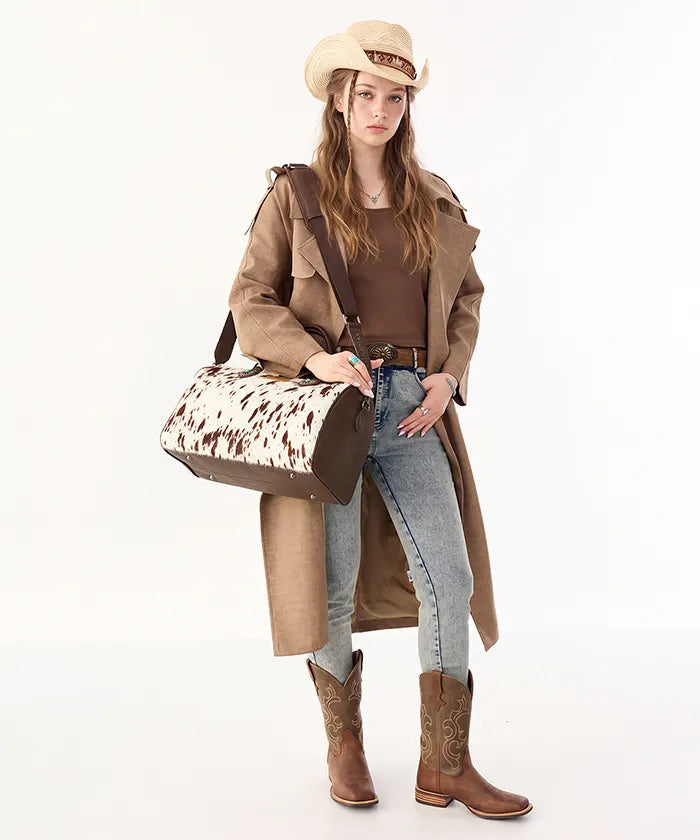 Wrangler Western Top Handle Purse with Cow Print Design in CF