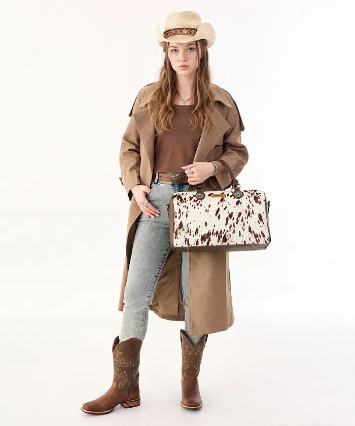 Wrangler Western Top Handle Purse with Cow Print Design in CF