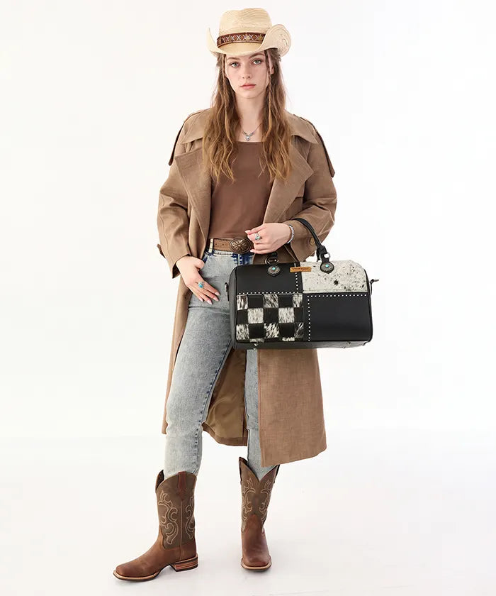 Wrangler Western Top Handle Purse with Patchwork Front in BK