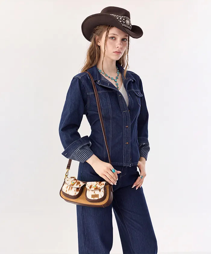 Wrangler Cowhide Pocket Shoulder Bag in CF