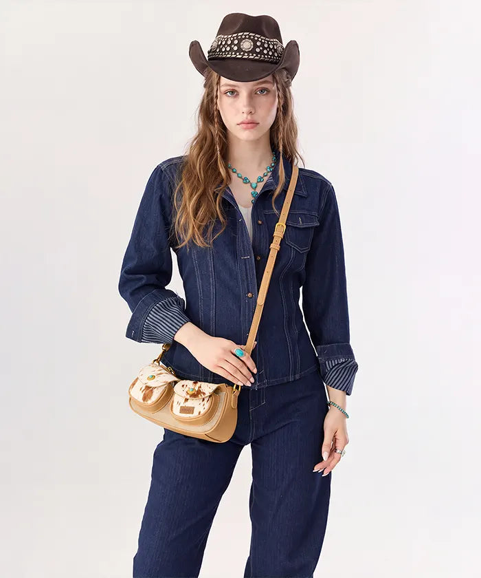 Wrangler Cowhide Pocket Shoulder Bag in BG