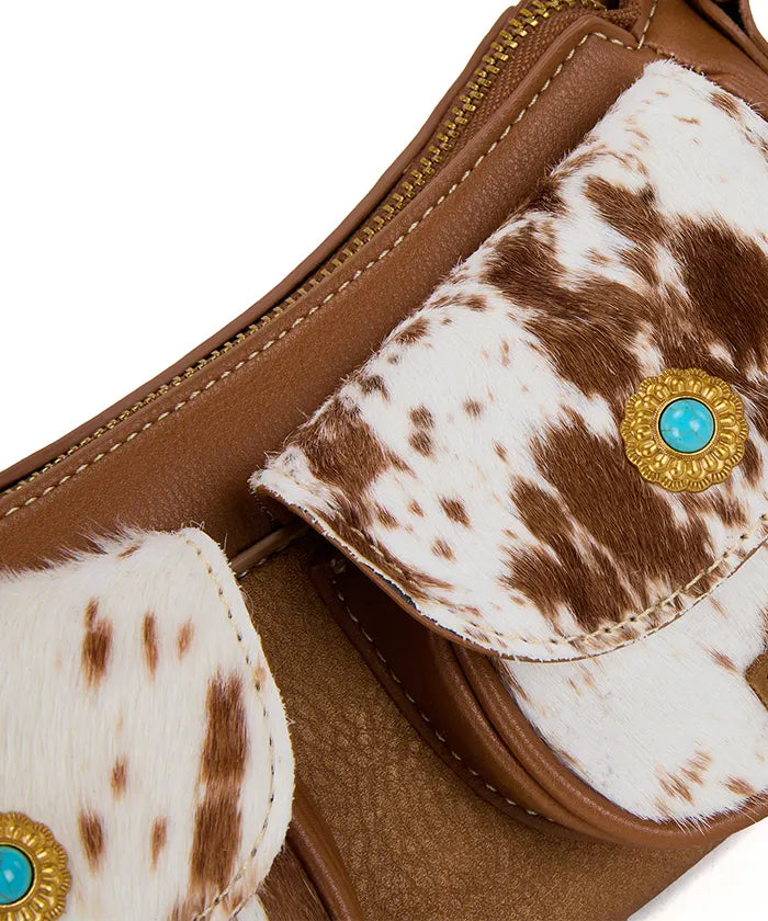 Wrangler Cowhide Pocket Shoulder Bag in BR