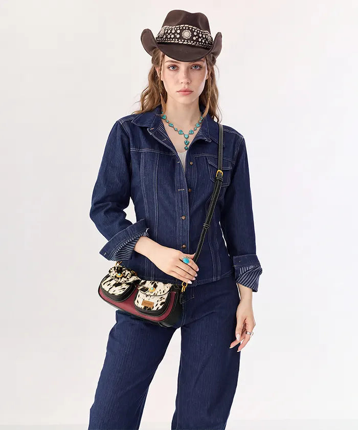 Wrangler Cowhide Pocket Shoulder Bag in Red