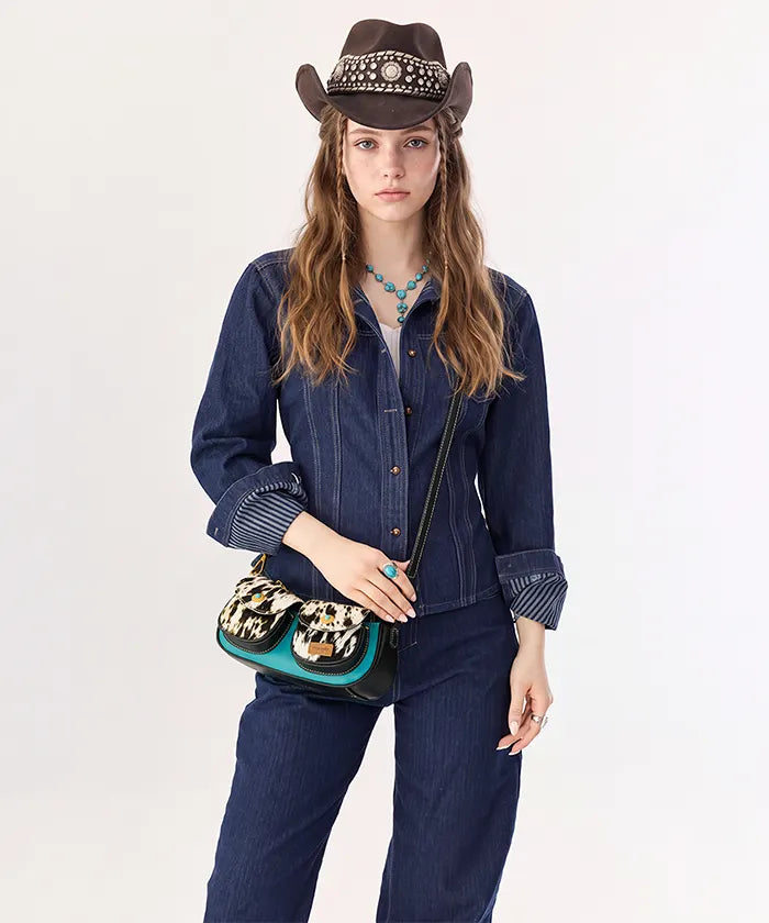 Wrangler Cowhide Pocket Shoulder Bag in TQ