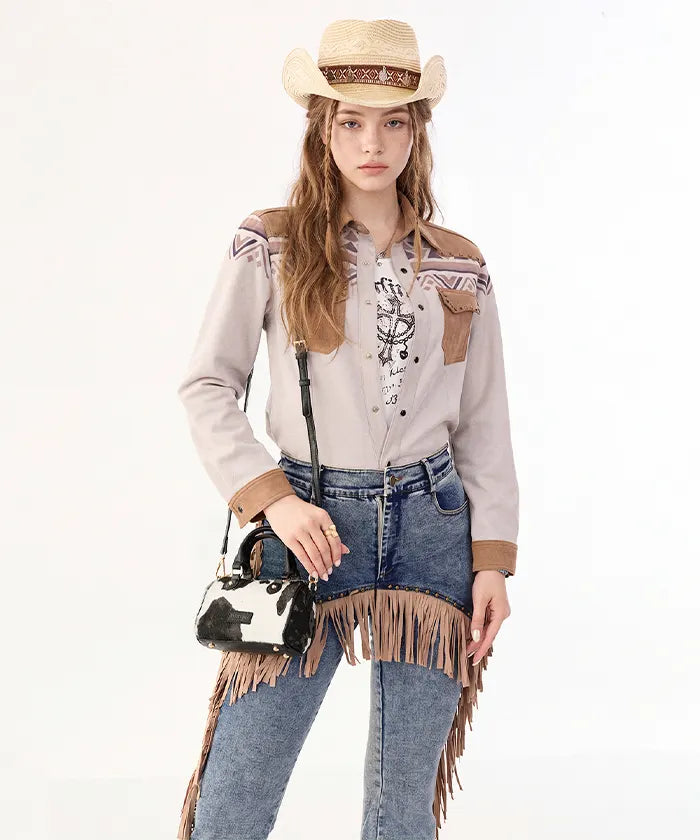 Wrangler Cowhide-Style Satchel Bag in BK
