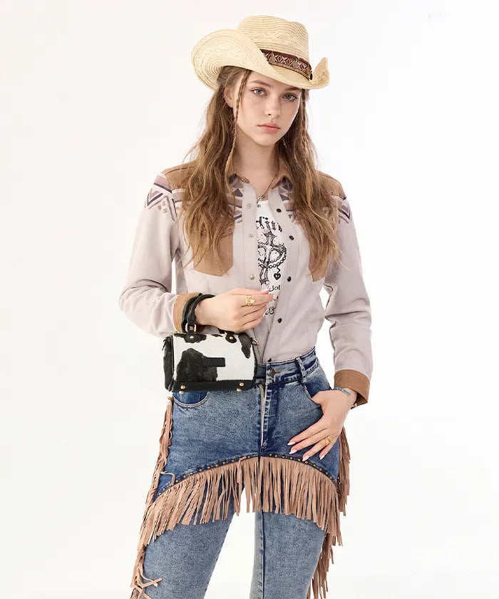 Wrangler Cowhide-Style Satchel Bag in BK