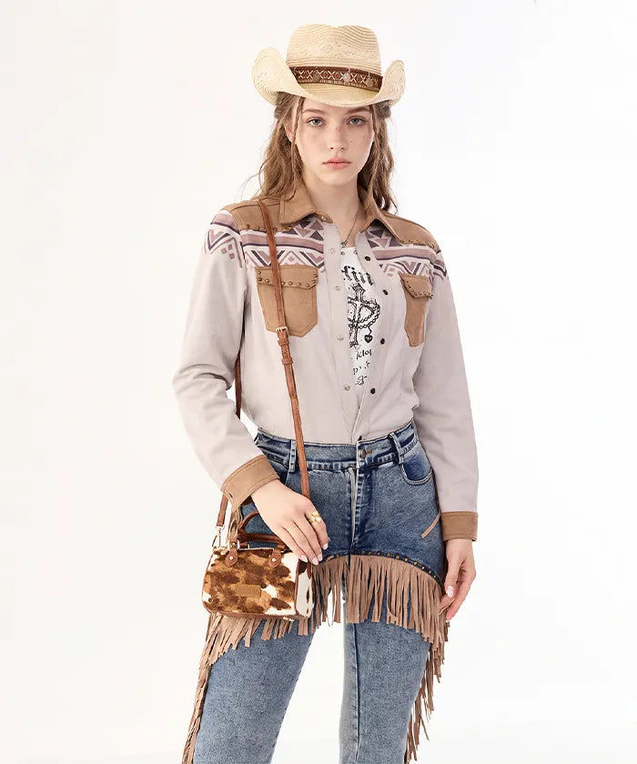 Wrangler Cowhide-Style Satchel Bag in BR