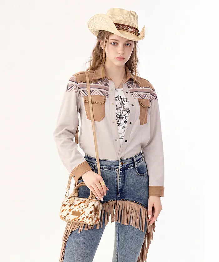 Wrangler Cowhide-Style Satchel Bag in KH