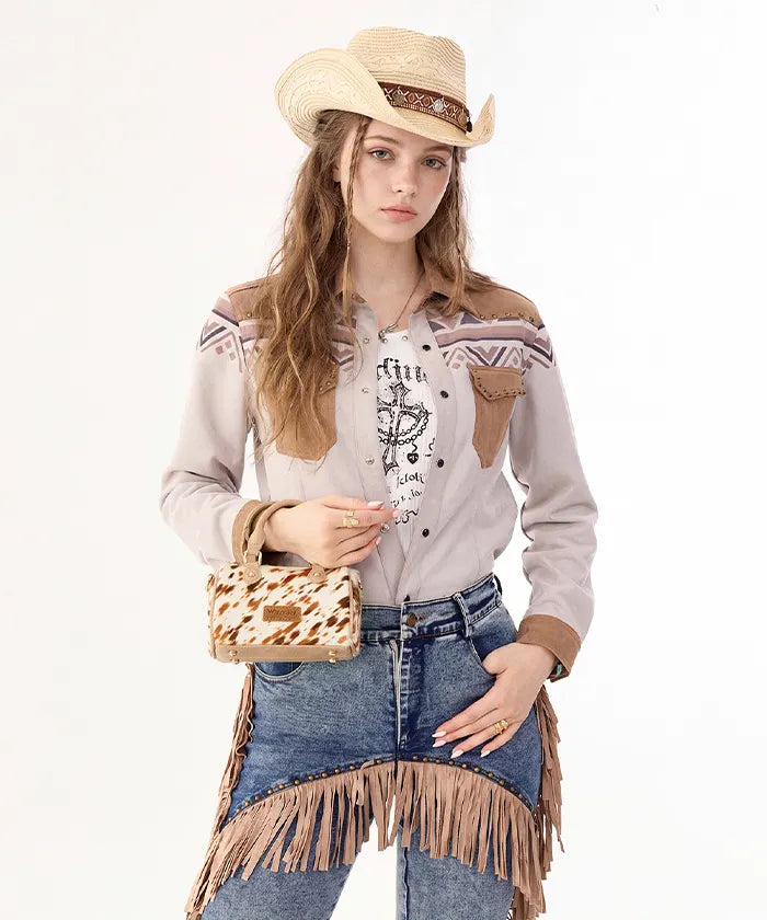 Wrangler Cowhide-Style Satchel Bag in KH