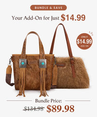 Wrangler Cowhide Fringe Purse& Faux Fur Bag Bundle