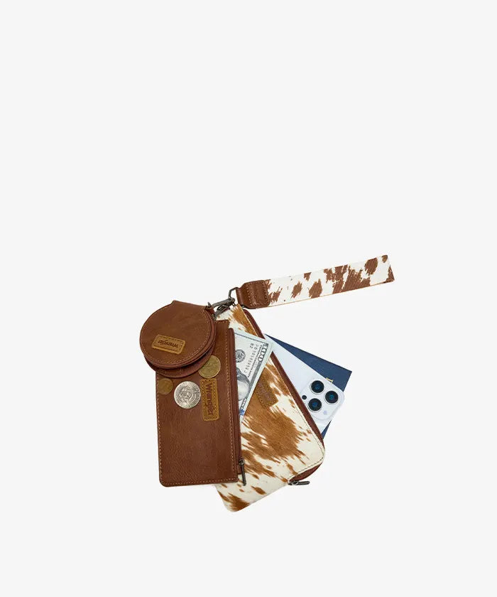 Wrangler Western Cow Print 3-Piece Wristlet Wallet Set  BR