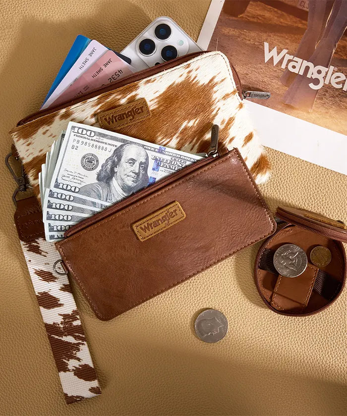 Wrangler Western Cow Print 3-Piece Wristlet Wallet Set  BR