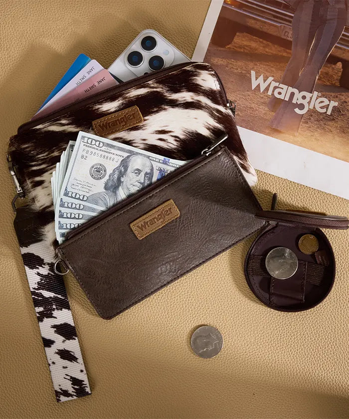 Wrangler Western Cow Print 3-Piece Wristlet Wallet Set  CF