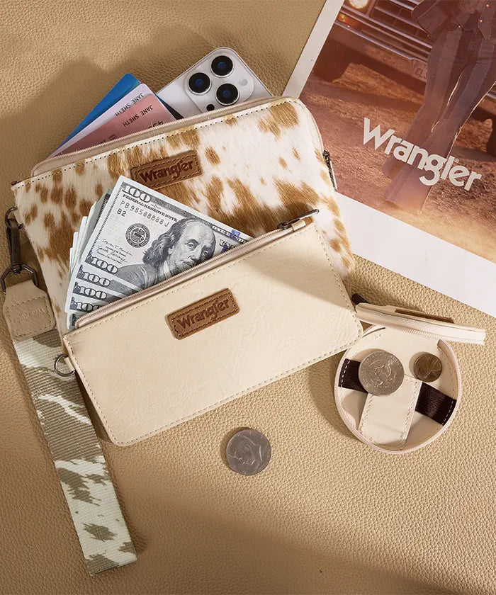 Wrangler Western Cow Print 3-Piece Wristlet Wallet Set  TN
