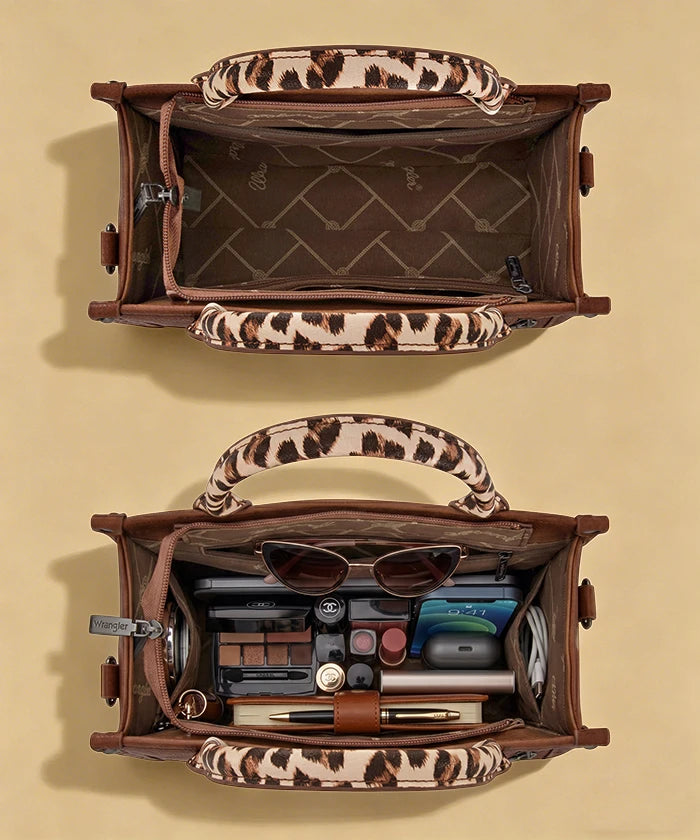 Wrangler Animal Print Concealed Carry Tote Bag in Leopard Brown