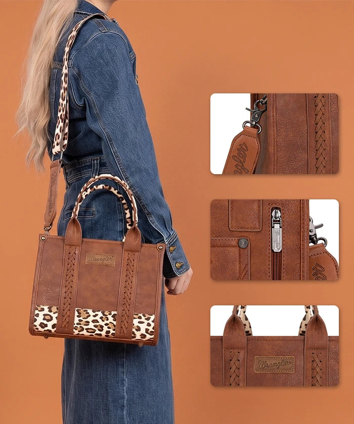 Wrangler Animal Print Concealed Carry Tote Bag in Leopard Brown