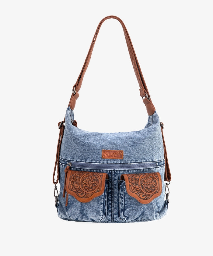 Wrangler Floral Tooled Denim Hobo Bag - Montana West World