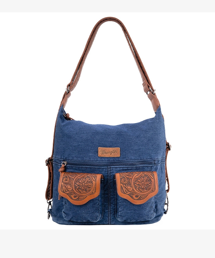 Wrangler Floral Tooled Denim Hobo Bag - Montana West World