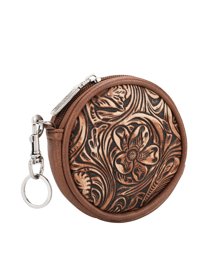 Wrangler_Floral_Tooled_Circular_Coin_Pouch_Brown