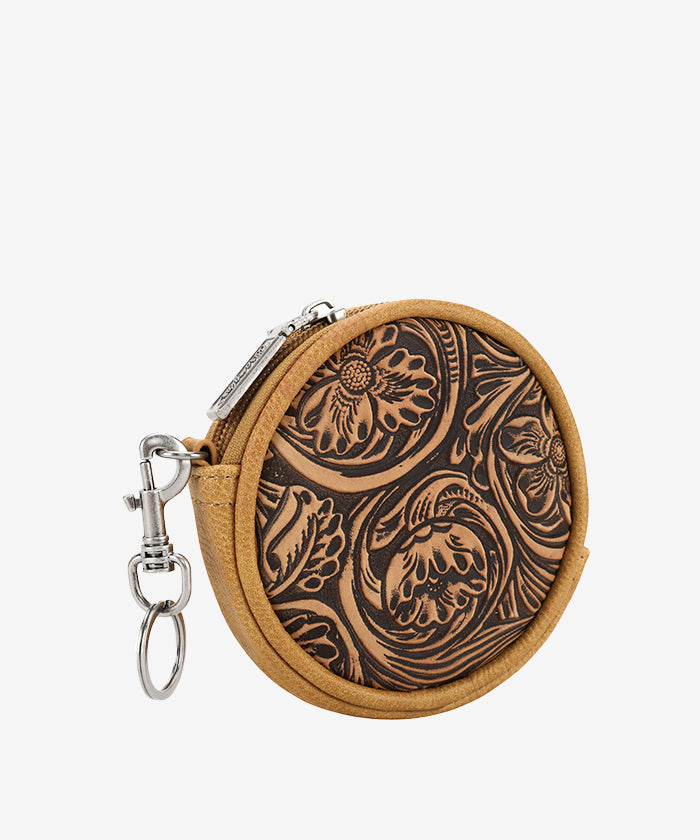 Wrangler_Floral_Tooled_Circular_Coin_Pouch_Light brown
