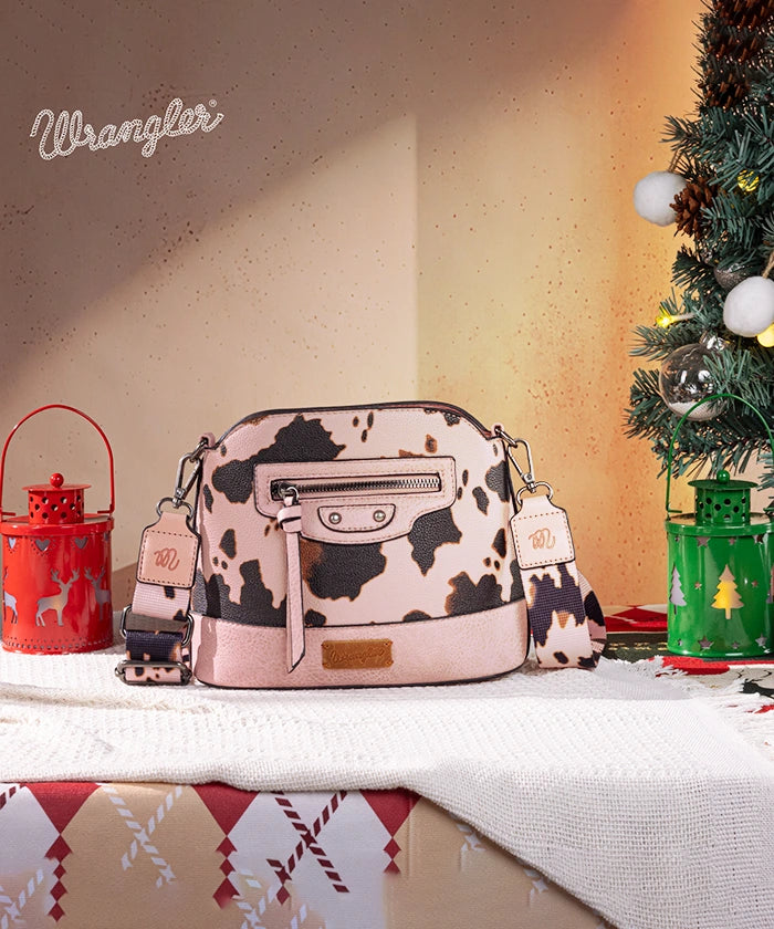 Wrangler Zippered Cow Print Crossbody Bag