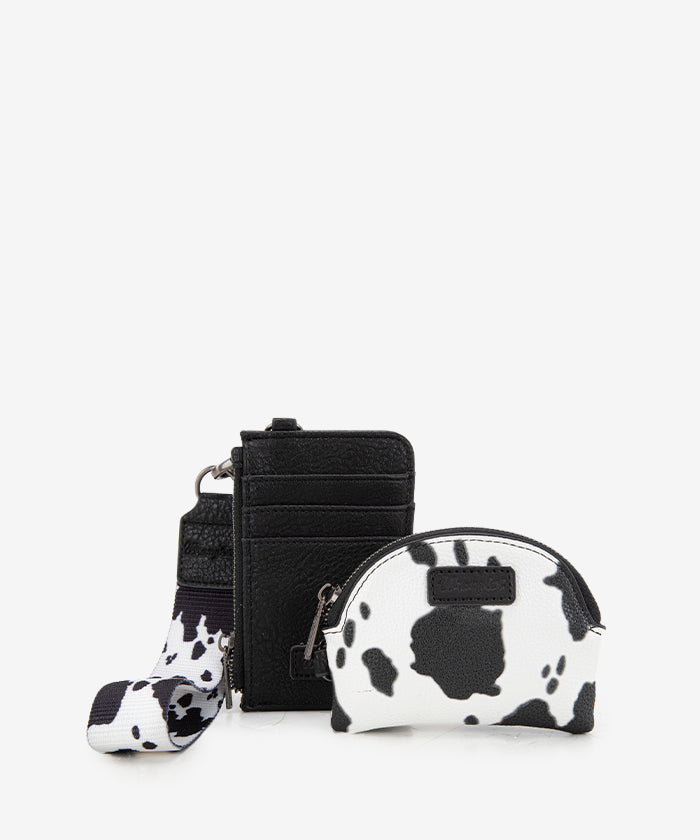 Wrangler Cow-Print Card Holder and Wallet Set