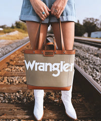 Wrangler Leather Trim Canvas Tote Bag Set-Country Glam Outfits