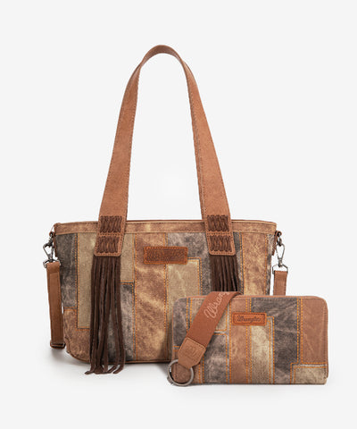 Wrangler Denim-textured Color-block Shoulder Bag