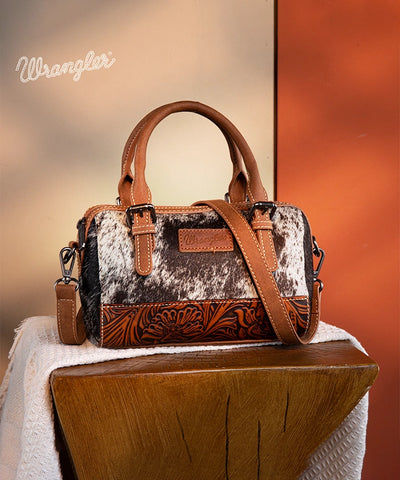 Wrangler Genuine Hair-On Cowhide Barrel Bag